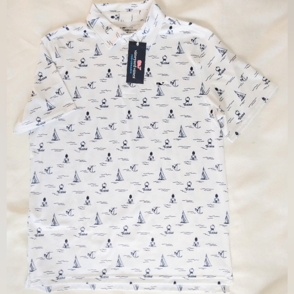 Vineyard Vines Big Kid White Nautical Print Shirt NWT XL Kids - Picture 2 of 5